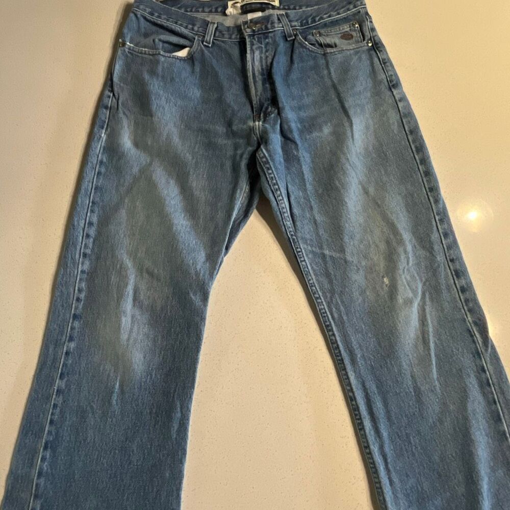 Harley Davidson Relaxed Baggy Loose Denim Blue Jeans Pqnts Size 34x32